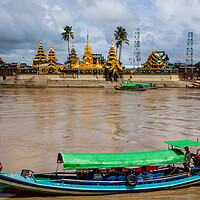 Buy canvas prints of Cross the river by boat to the Midstream Kyauktan Pagoda or Ye Le Pagoda near Yangon in Myanmar Burma by Wilfried Strang