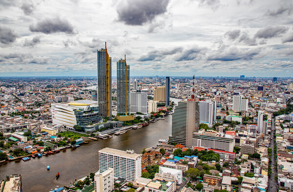 Bangkok,view to the skyscraper, the Cityscape and the Chao Phraya River of Metropolis Picture Board by Wilfried Strang