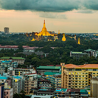Buy canvas prints of View from a rooftop bar of the Sakura Tower in Yangon Myanmar to the Shwedagon Pagoda by Wilfried Strang