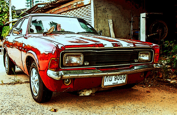 a classic Ford car in front of a house in Thailand Picture Board by Wilfried Strang