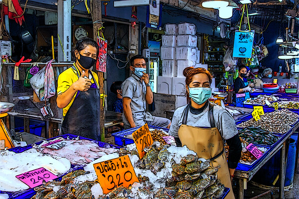 Fresh seafood for Sale at a fish market in Thailand Picture Board by Wilfried Strang