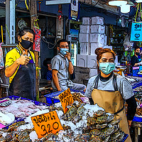 Buy canvas prints of Fresh seafood for Sale at a fish market in Thailand by Wilfried Strang