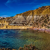 Buy canvas prints of Blue coastline with hillside of the Maltese Island by Maggie Bajada
