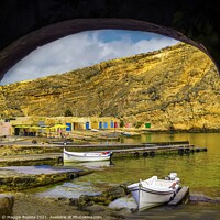 Buy canvas prints of Picturesque framed Inland Sea at Dwejra, Gozo, Mal by Maggie Bajada