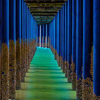 Buy canvas prints of Blue Pier under Uranguan, Queensland, Australia. by Maggie Bajada