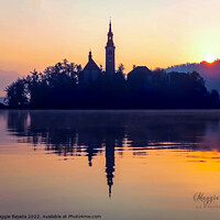 Buy canvas prints of Golden Hour and Reflection of Lake Bled in Slovenia. by Maggie Bajada