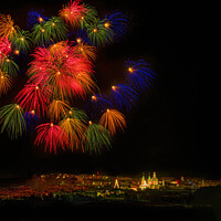 Buy canvas prints of Colorful balls of Fireworks - Celebrations. by Maggie Bajada