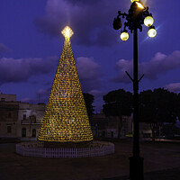 Buy canvas prints of Colorful Christmas Tree with Lampost. by Maggie Bajada