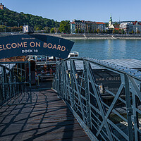 Buy canvas prints of Welcome on Board on Danube River Cruise, Budapest, Hungary. by Maggie Bajada