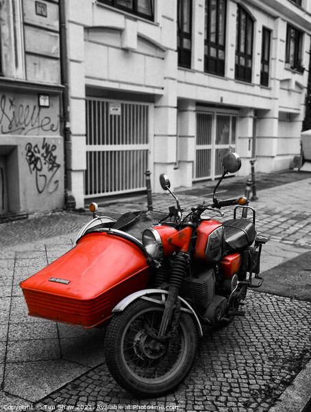 Red Bike and sidecar Picture Board by Tim Shaw