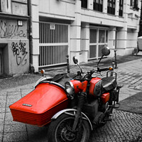Buy canvas prints of Red Bike and sidecar by Tim Shaw