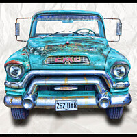 Buy canvas prints of American pickup truck in Blue and rust by Tim Shaw