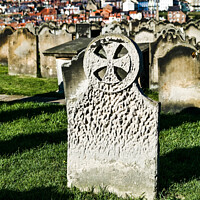 Buy canvas prints of Old weathered headstone St. Marys church, Whitby by Ian Miller