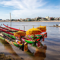 Buy canvas prints of Decorated Racing Boats, Cambodia by Ian Miller