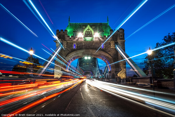 Tower Bridge Light Trails Picture Board by Brett Gasser