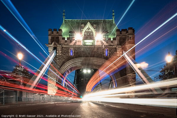 Tower Bridge Light Trails Picture Board by Brett Gasser