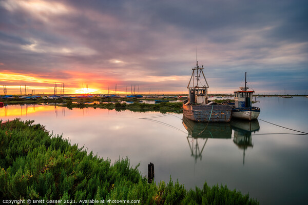 Brancaster Staithe Fishing Boat Sunset Picture Board by Brett Gasser