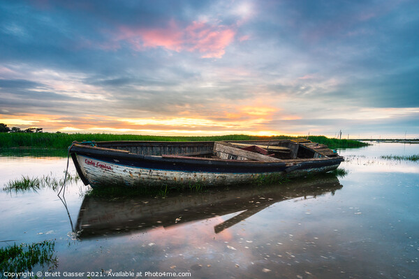 Brancaster Staithe Boat Sunset Picture Board by Brett Gasser