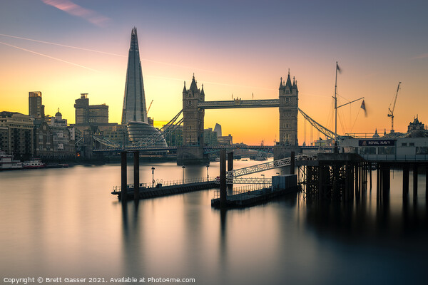 Tower Bridge and Shard Sunset Picture Board by Brett Gasser