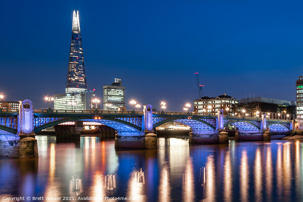 Southwark Bridge and the Shard at Night Picture Board by Brett Gasser