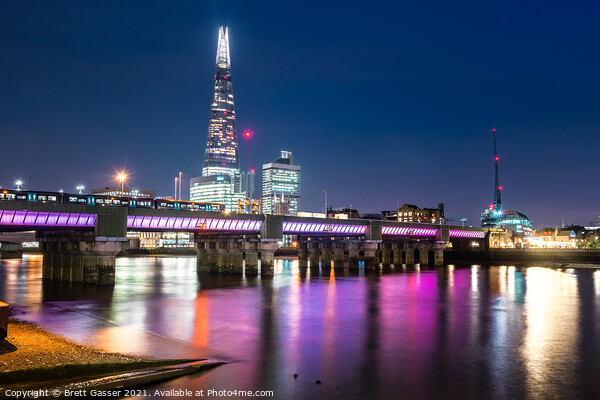 Cannon Street and Shard at Night Picture Board by Brett Gasser