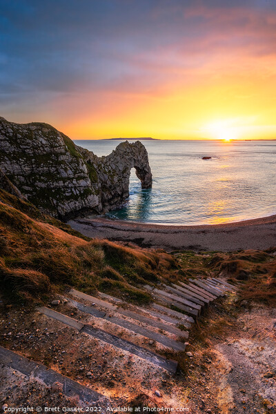 Durdle Door Old Steps Sunset Picture Board by Brett Gasser