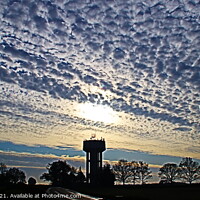 Buy canvas prints of Mackerel Sky Over Bintree Water Tower Norfolk by GJS Photography Artist
