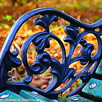 Buy canvas prints of Ironwork on A Bench in Autumn by GJS Photography Artist