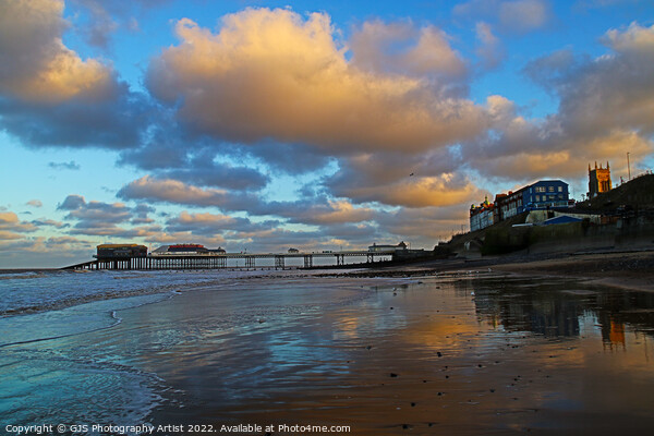 Cromer Pier Beech and Clifftop Buildings Picture Board by GJS Photography Artist