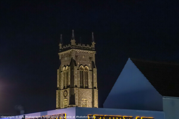 Cromer Church Clock Tower Lit up Picture Board by GJS Photography Artist