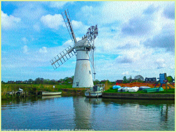 Thurne Windmill Oil Yellow Border Picture Board by GJS Photography Artist