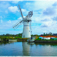 Buy canvas prints of Thurne Windmill in Oil white Border by GJS Photography Artist