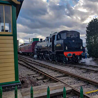 Buy canvas prints of Loco 80078 Takes on Water Signal Box View by GJS Photography Artist