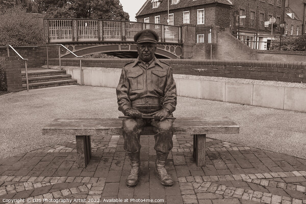 Captain Mainwaring Statue Thetford In Sepia Picture Board by GJS Photography Artist