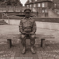 Buy canvas prints of Captain Mainwaring Statue Thetford In Sepia by GJS Photography Artist