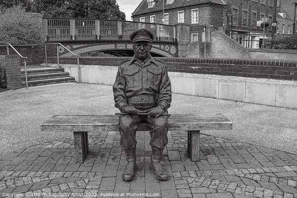 Captain Mainwaring Statue Thetford in Black and White Picture Board by GJS Photography Artist