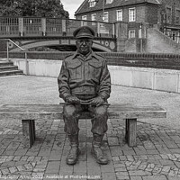 Buy canvas prints of Captain Mainwaring Statue Thetford in Black and White by GJS Photography Artist