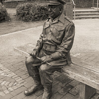 Buy canvas prints of Captain Mainwaring Statue Sepia by GJS Photography Artist
