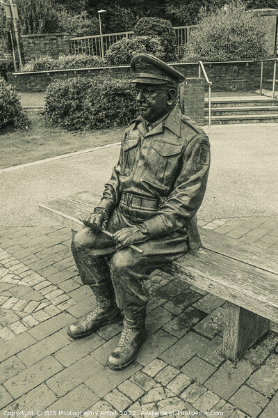 Captain Mainwaring Statue Black and White Picture Board by GJS Photography Artist