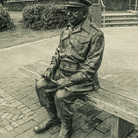 Buy canvas prints of Captain Mainwaring Statue Black and White by GJS Photography Artist