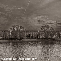 Buy canvas prints of Caldecotte Lake Milton Keynes Panorama Sepia by GJS Photography Artist