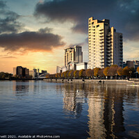 Buy canvas prints of Salford Quays water front at sunset by Paul Gorvett