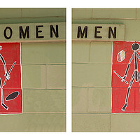 Buy canvas prints of Men and Women Signs on Toilet Block by Antonio Ribeiro