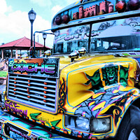 Buy canvas prints of Psychedelic Bus to Funky Town, Panama Style by Buz Reid
