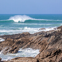 Buy canvas prints of A breaking wave on the Cribbar Reef Newquay by Geoff Tydeman
