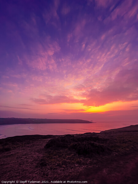 Sunset over Crantock Bay Picture Board by Geoff Tydeman