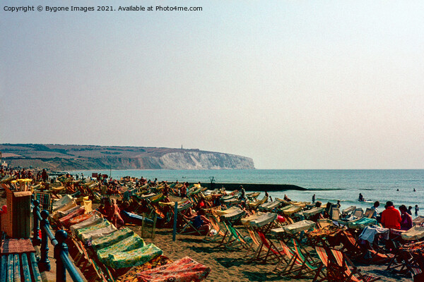 Deckchairs on the Beach Sandown Isle of White 1970s Picture Board by Bygone Images