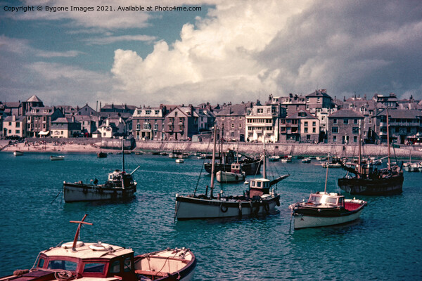 Stormy Sky and Fishing Boats St Ives Cornwall 1956 Picture Board by Bygone Images