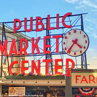 Buy canvas prints of Pike Place Market Sign in Seattle by Maria Janicki