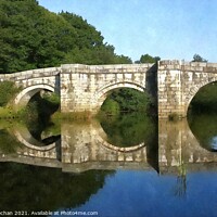 Buy canvas prints of Stone Bridge Reflecting Tranquility by Roger Mechan
